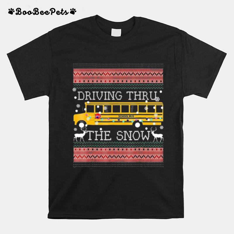 Driving Thru The Snow School Bus Ugly Christmas T-Shirt