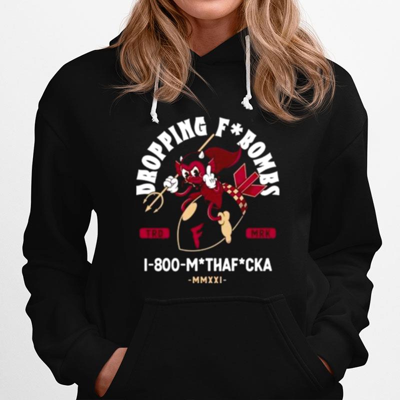 Dropping Bombs Swearing Cartoon Devil Nsfw Rubber Hose Style Red Devil Dropping Bomb Cartoon Hoodie