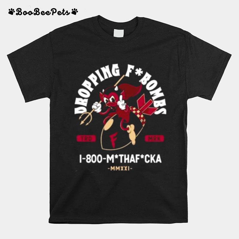 Dropping Bombs Swearing Cartoon Devil Nsfw Rubber Hose Style Red Devil Dropping Bomb Cartoon T-Shirt