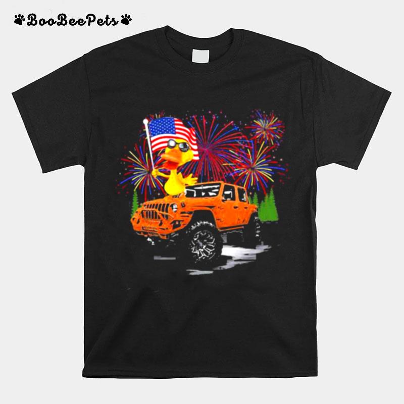 Duck And Jeep Firework Happy 4Th Of July T-Shirt