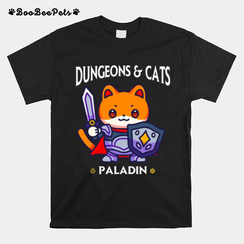 Dungeons And Cats Paladin Rpg D20 Fantasy Gamer Cat T-Shirt