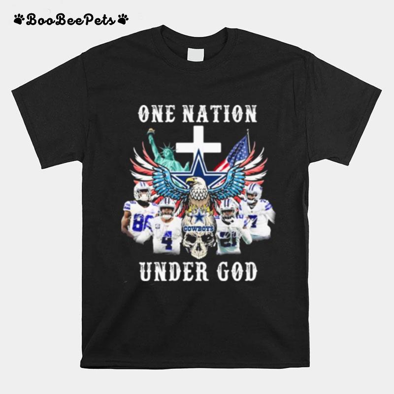 Eagle Holding Skull Dallas Cowboys One Nation Under God Signatures T-Shirt