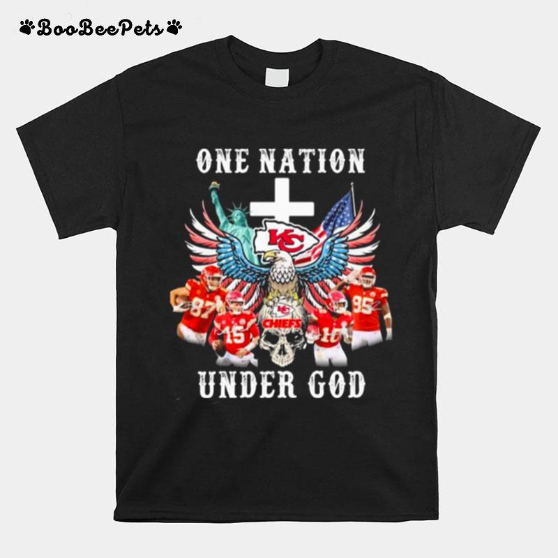 Eagle Holding Skull Kansas City Chiefs One Nation Under God Signatures T-Shirt