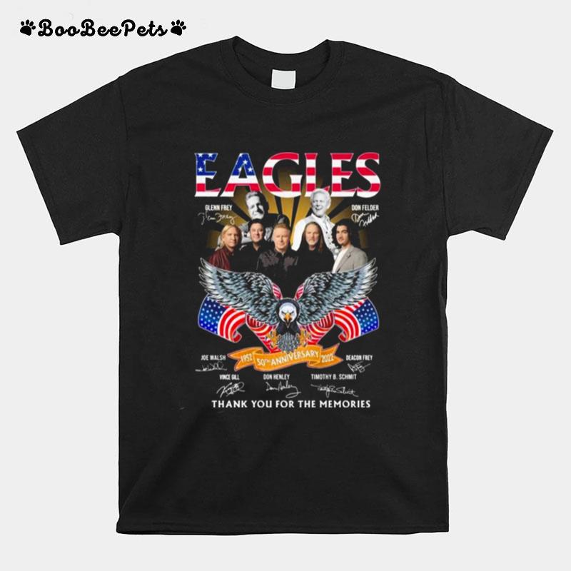 Eagles American Flag 50Th Anniversary 1952 2022 Thank You For The Memories Signatures T-Shirt