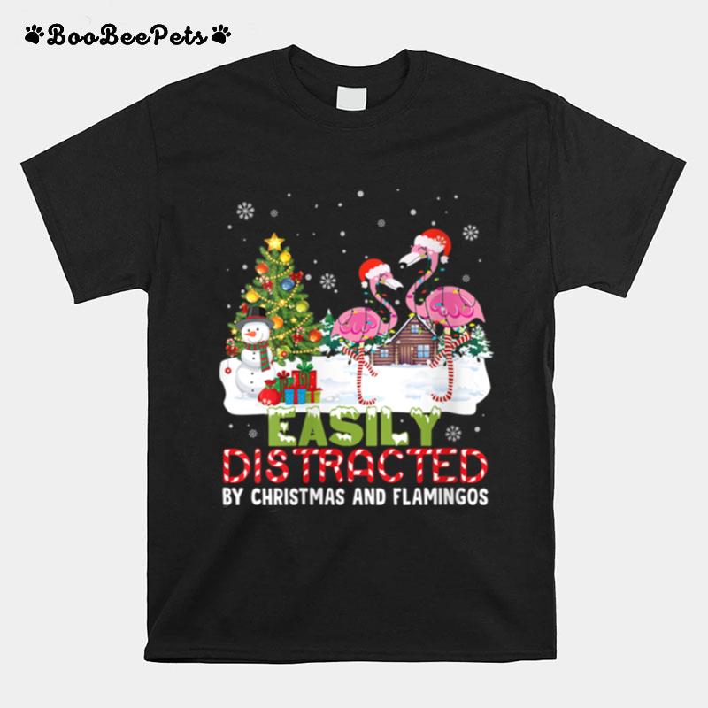 Easily Distracted By Christmas And Flamingo Noel Hat Dancing T-Shirt