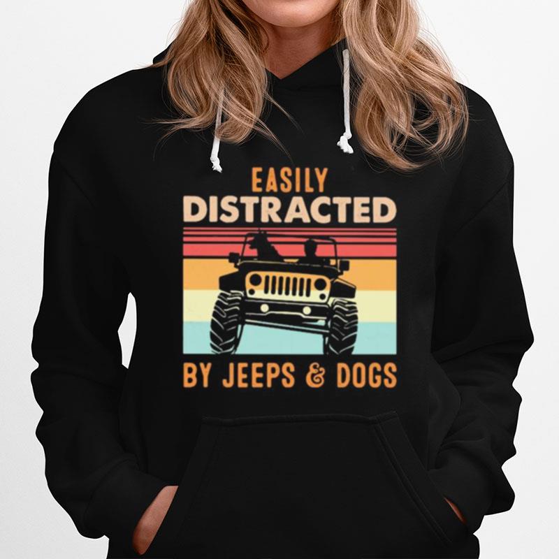 Easily Distracted By Jeeps And Dogs Vintage Retro Hoodie