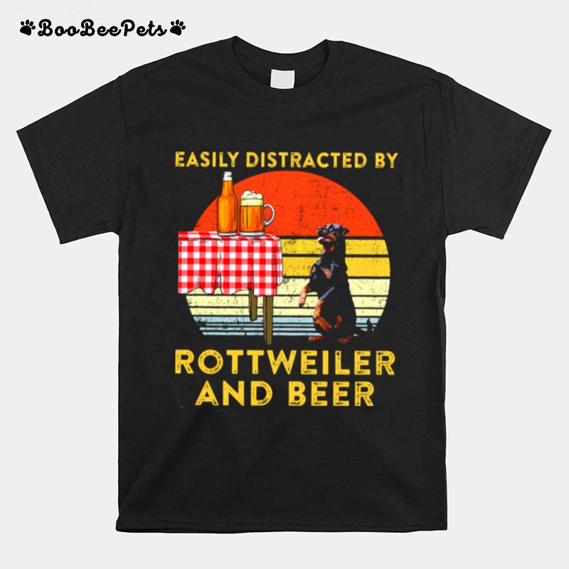 Easily Distracted By Rottweiler And Beer Vintage T-Shirt