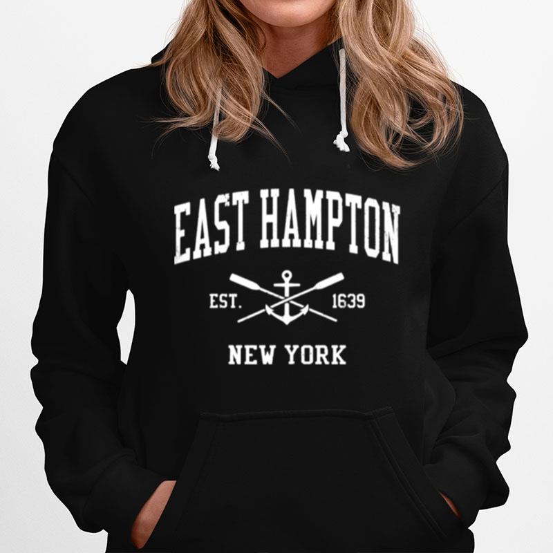 East Hampton Ny Vintage Crossed Oars Boat Anchor Sports Hoodie