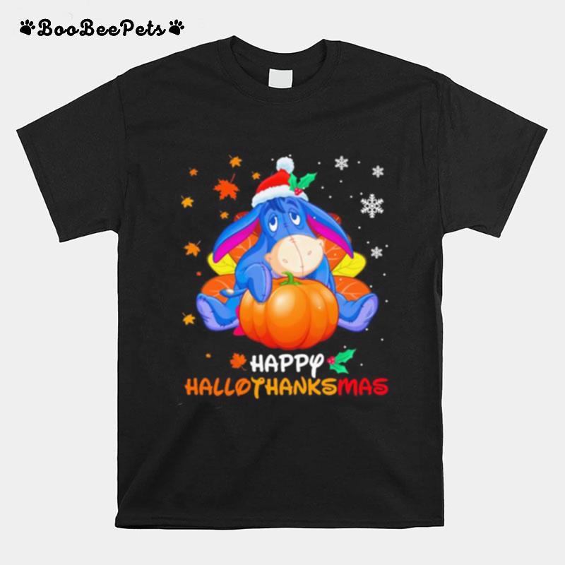 Eeyore Donkey Happy Hallothanksmas Halloween Thanksgiving Christmas T-Shirt