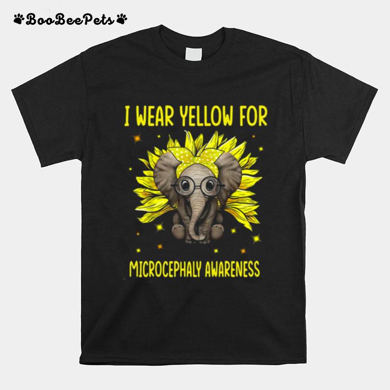 Elephant Sunflower I Wear For Yellow Microcephaly Awareness T-Shirt