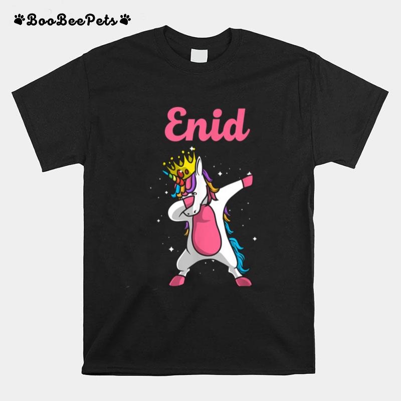 Enid Name Personalized Birthday Dabbing Unicorn Queen T-Shirt