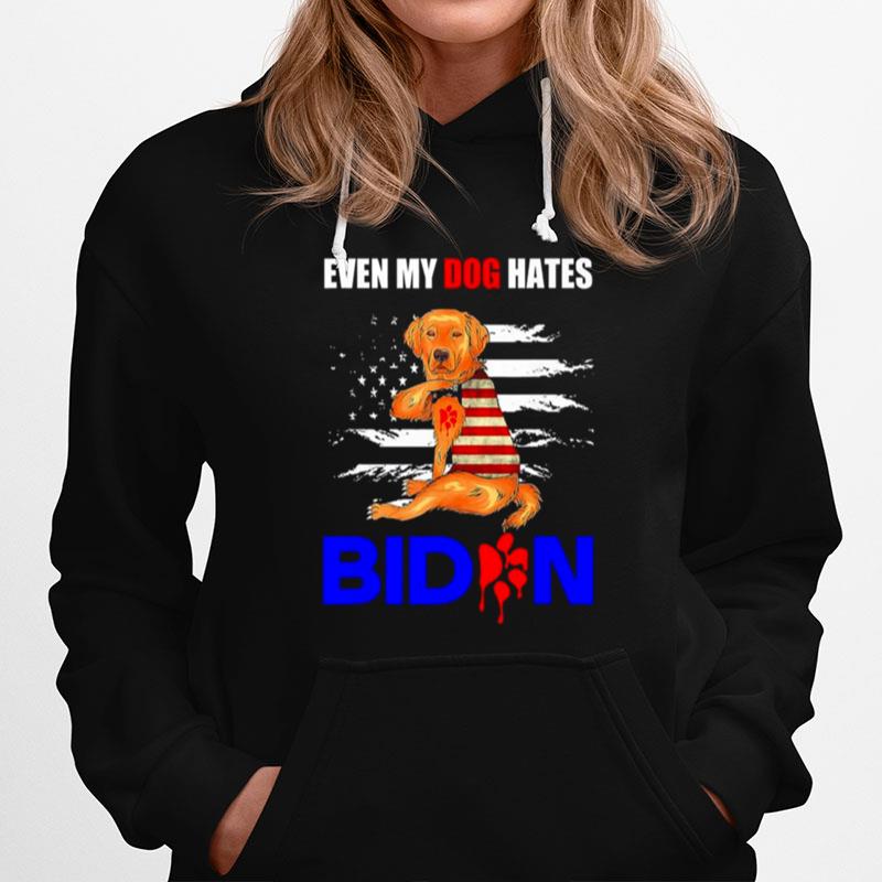 Even My Dog Hates Biden Usa Flag Golden Retriever Tee Hoodie