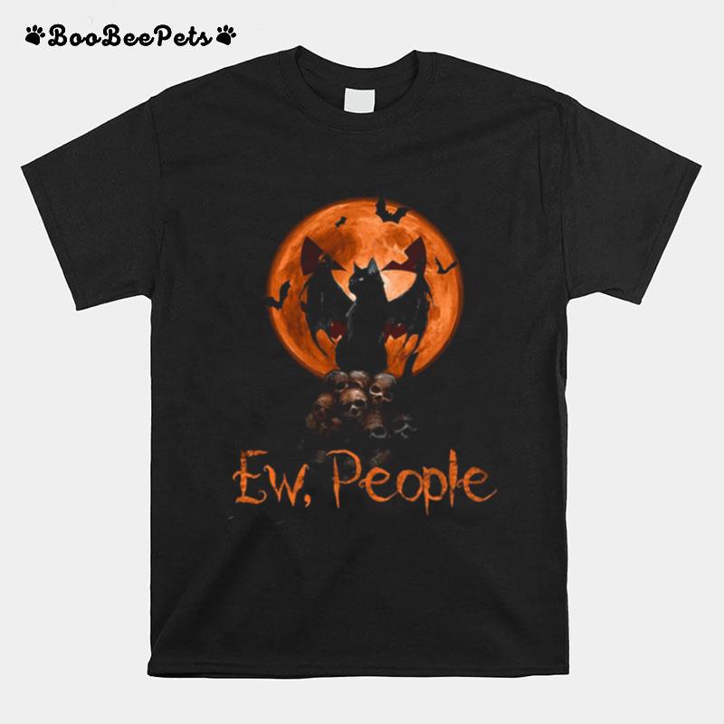 Ew People Black Cat Bats Moon Skull Halloween T-Shirt