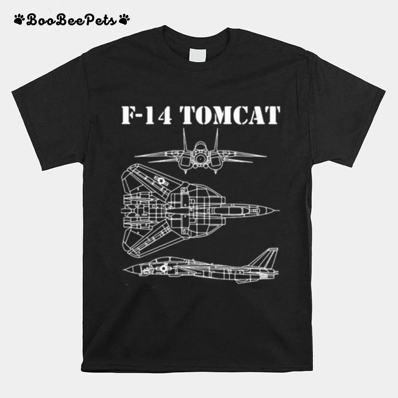 F 14 Tomcat Fighter Warbird Blueprint Schematics Diagram T-Shirt