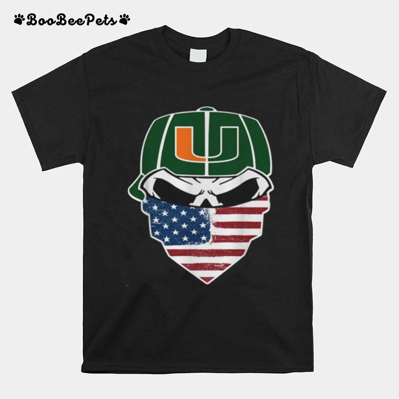 Face Mask American Flag Hat Miami Hurricanes Football T-Shirt