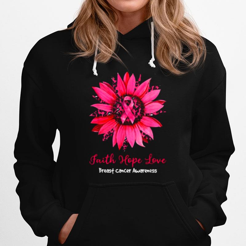 Faith Hope Love Breast Cancer Awareness Leopard Sunflower Hoodie