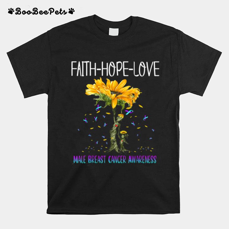 Faith Hope Love Male Breast Cancer Awareness T-Shirt