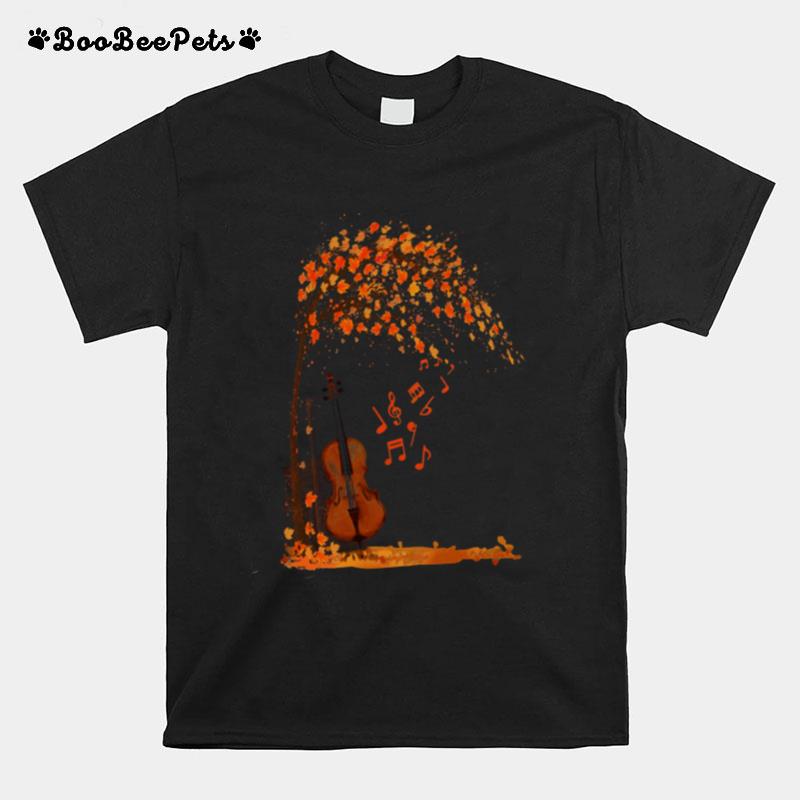 Fall Autumn Maple Leaf Violin T-Shirt