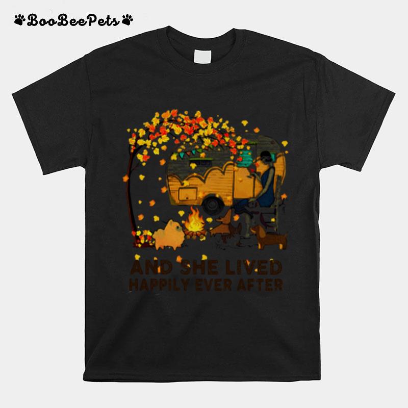 Fall Girl Camping With Dogs And She Lived Happily Ever After T-Shirt