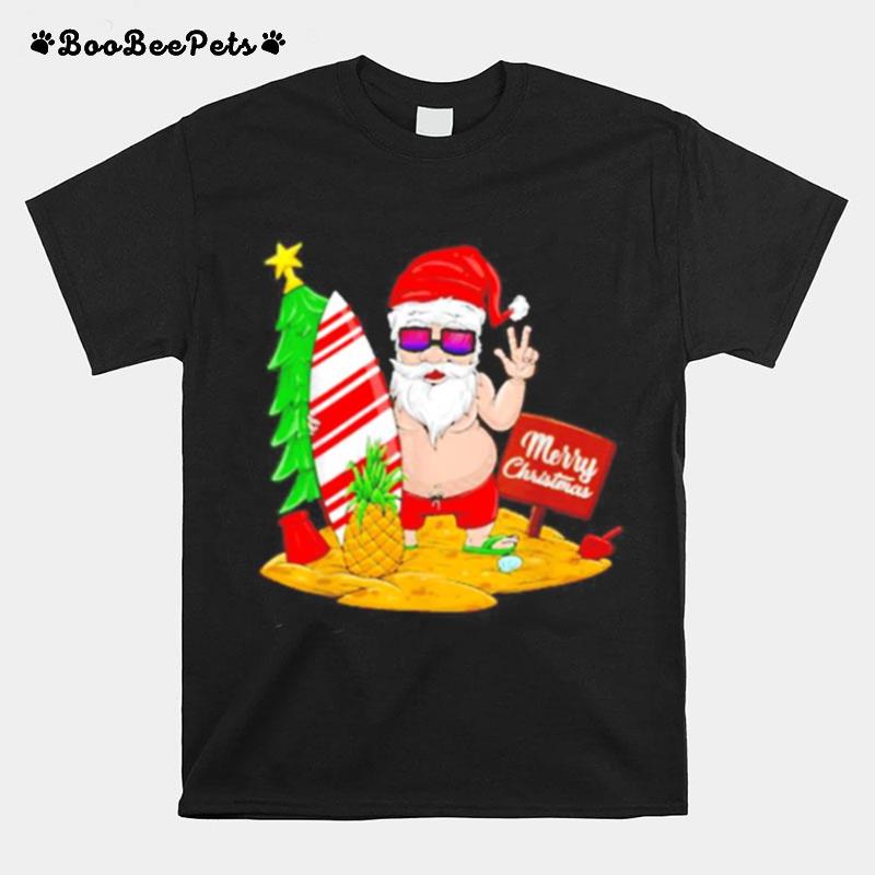 Fat Santa Claus Beach Merry Christmas T-Shirt