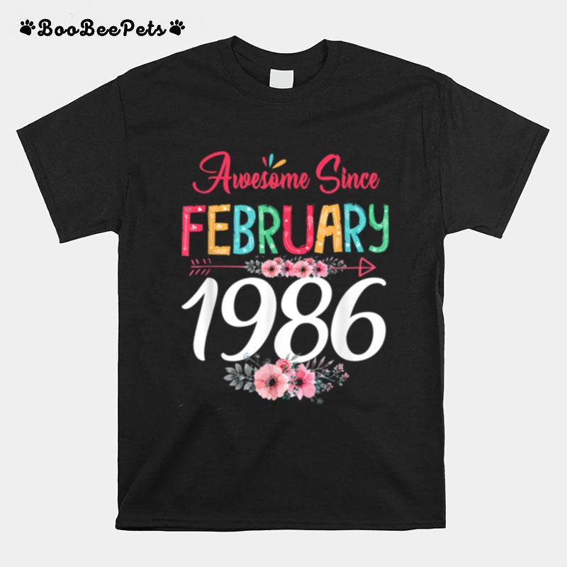 February Girl 1986 Floral 35Th Birthday 35 Years Old T-Shirt