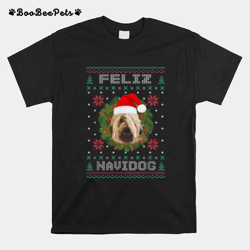 Feliz Navidog Briard Dog Santa Hat Ugly Christmas T-Shirt