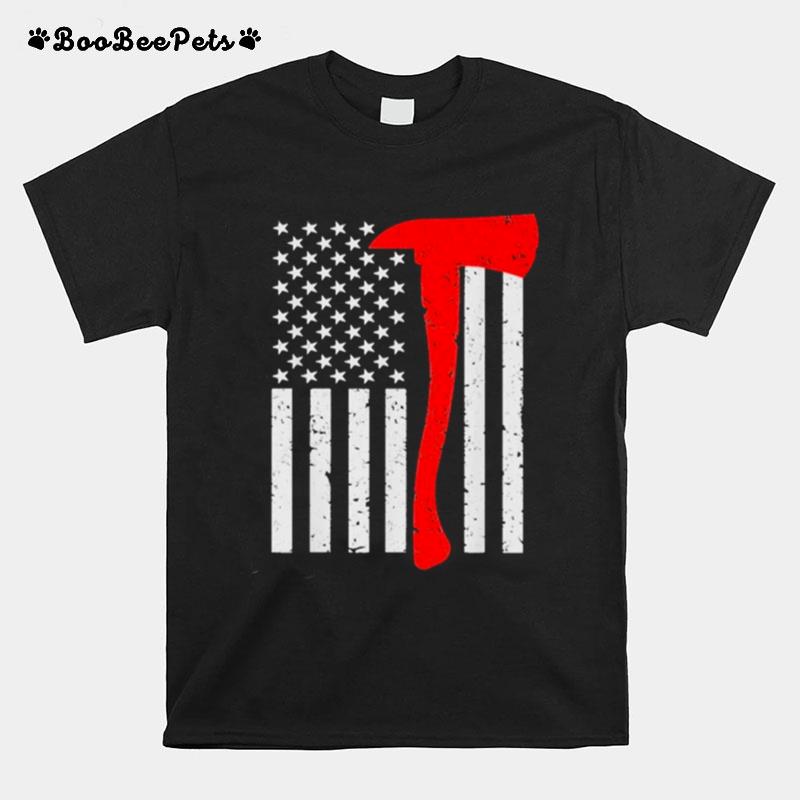 Firefighter American Flag Axe Thin Red T-Shirt