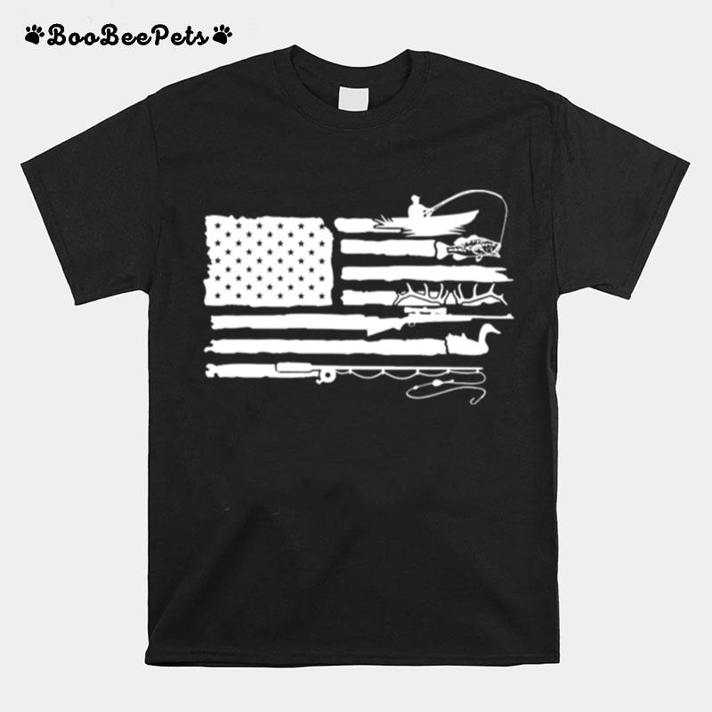 Fishing And Hunting American Flag T-Shirt