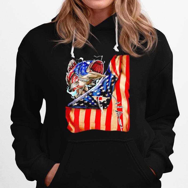 Fishing Fish American Flag Hoodie