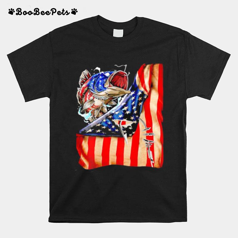 Fishing Fish American Flag T-Shirt