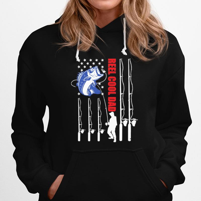 Fishing Reel Cool Dad Ameican Flag Hoodie