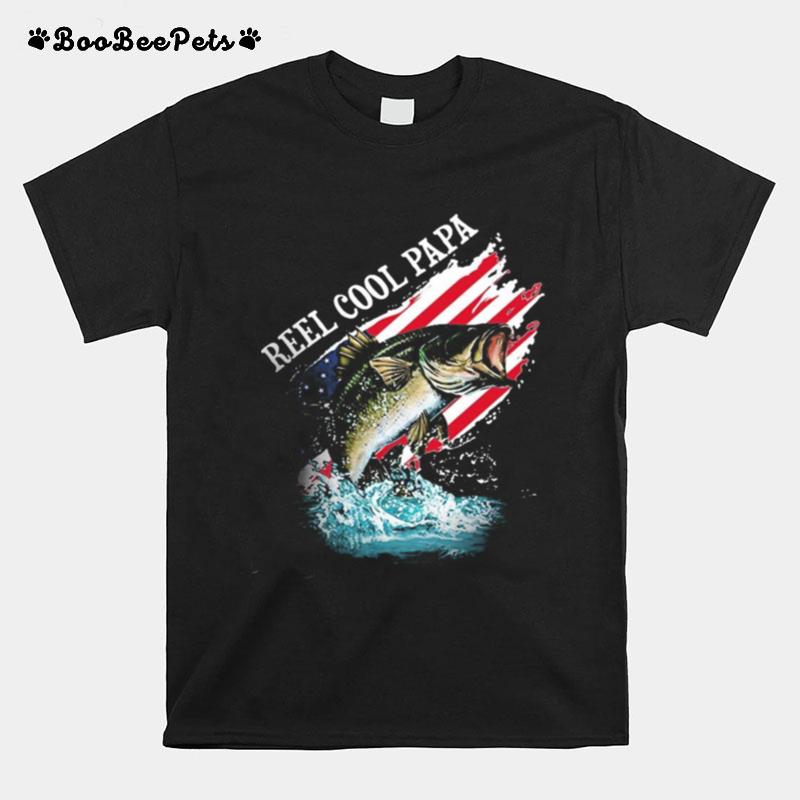 Fishing Reel Cool Papa American Flag T-Shirt