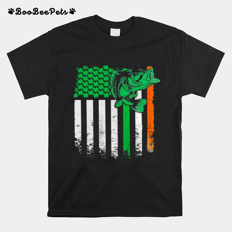 Fishing St Patricks Day Irish American Flag T-Shirt