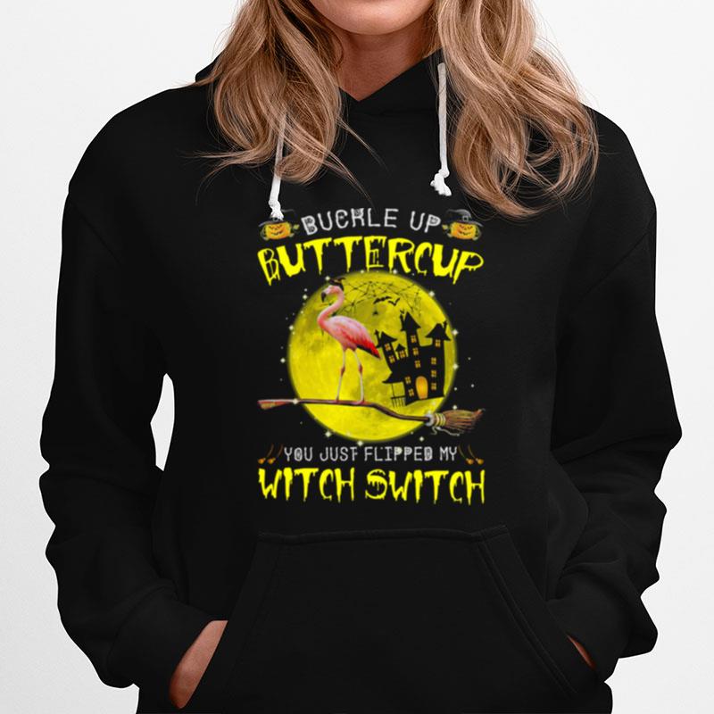 Flamingo Buckle Up Buttercup You Just Flipped My Witch Witch Halloween Hoodie