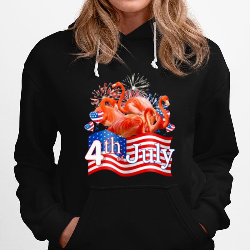 Flamingos We Love America Too Happy 4Th Of July American Flag Hoodie