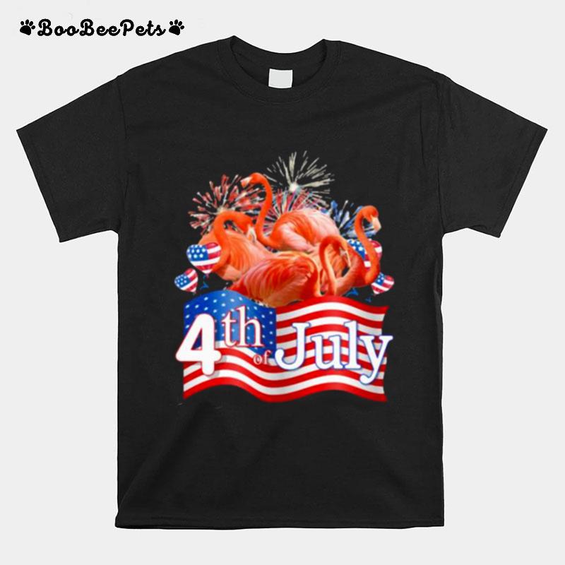 Flamingos We Love America Too Happy 4Th Of July American Flag T-Shirt