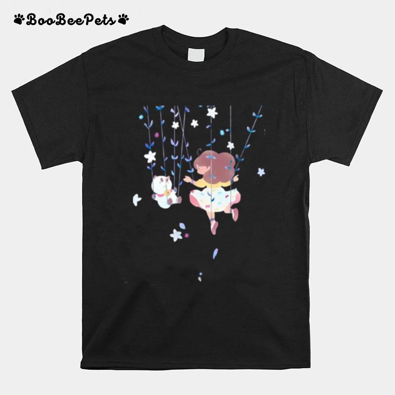 Floral Bee And Puppycat Cartoon T-Shirt