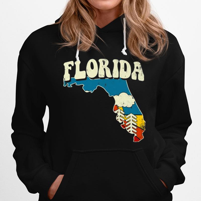 Florida Vintage State Rainbow Hippie Retro 70S Map Hoodie