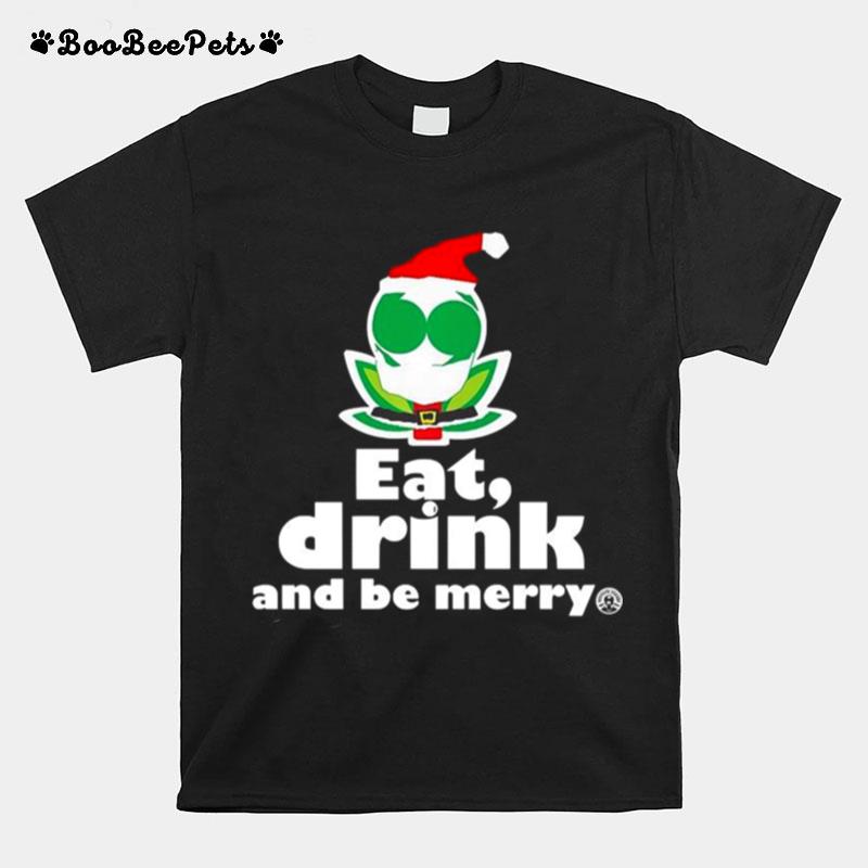 Flower Alien Santa Eat Drink And Be Merry T-Shirt