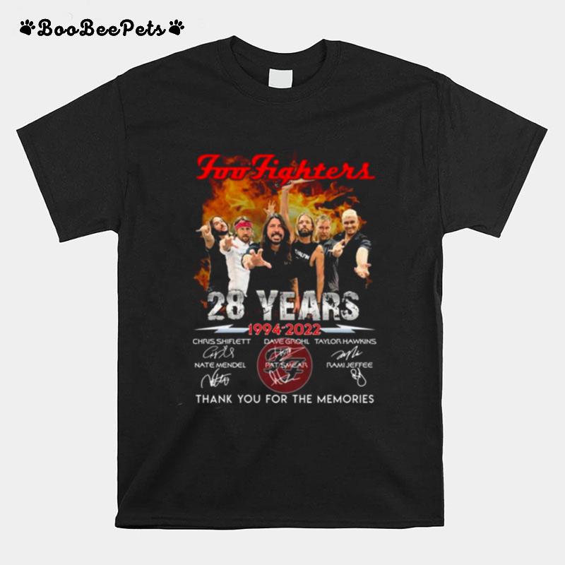 Foo Fighters 28 Years Anniversary 1994 2022 Signatures Thank You For The Memories T-Shirt