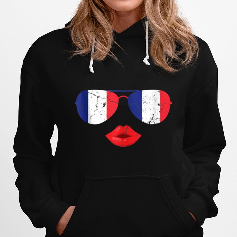 French Sunglasses Kissing Lips French Flag Hoodie