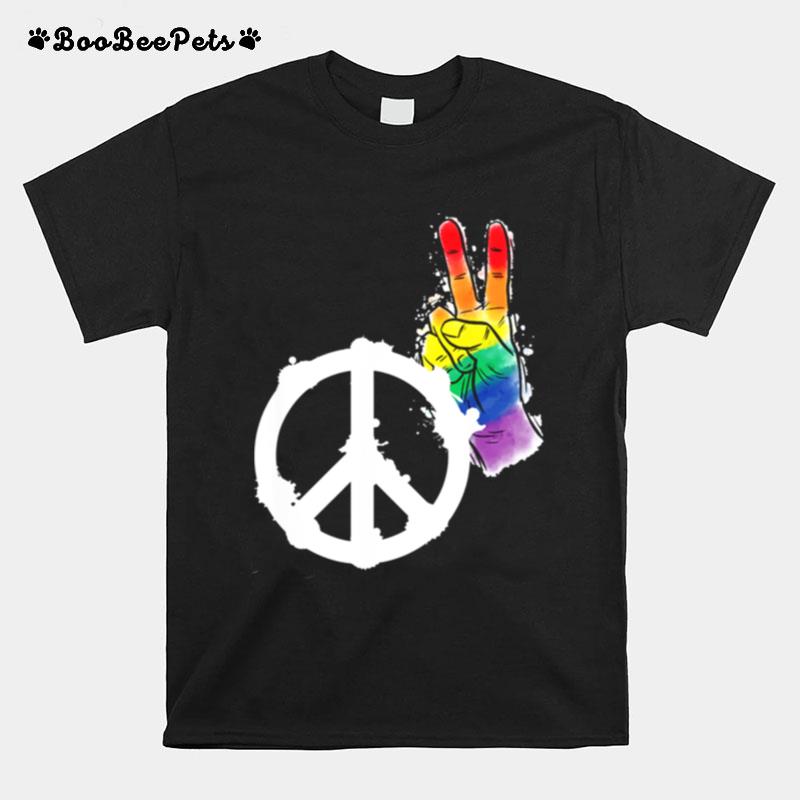 Friedenszeichen Handzeichen Regenbogen Stolz Lgbt T-Shirt