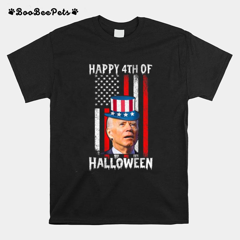 Fun Joe Biden Happy Halloween Confused 4Th Of July On Back T B0B4Zdmv86 T-Shirt