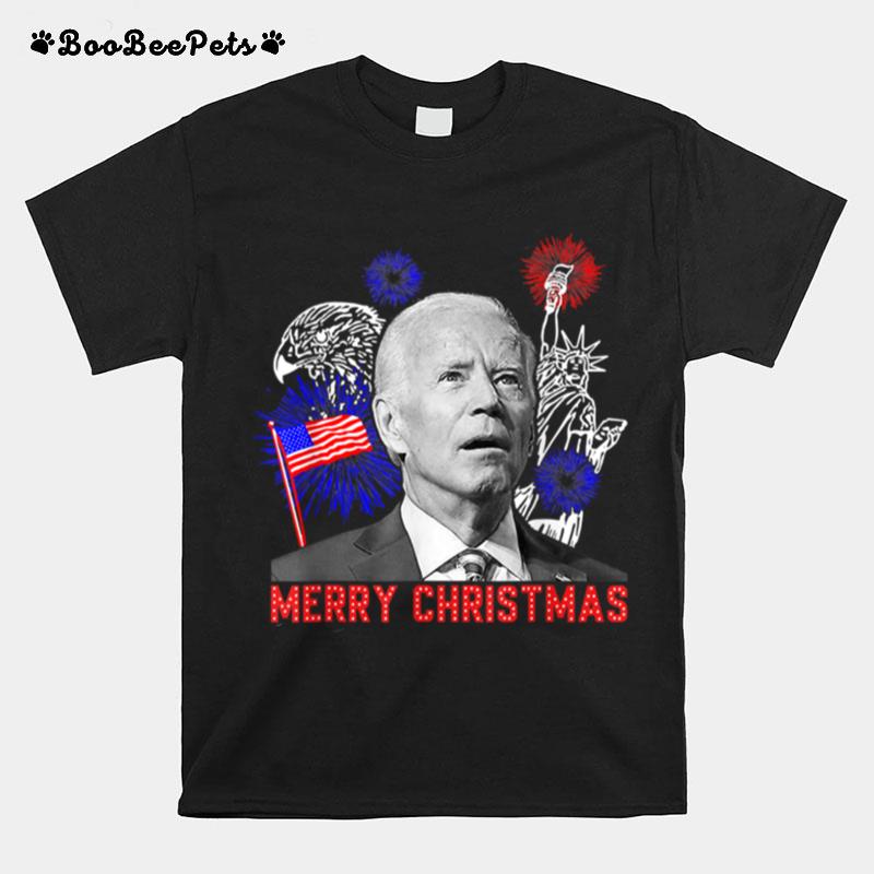 Funny Joe Biden Happy Christmas In July Usa Flag T B0B45Bcrxf T-Shirt