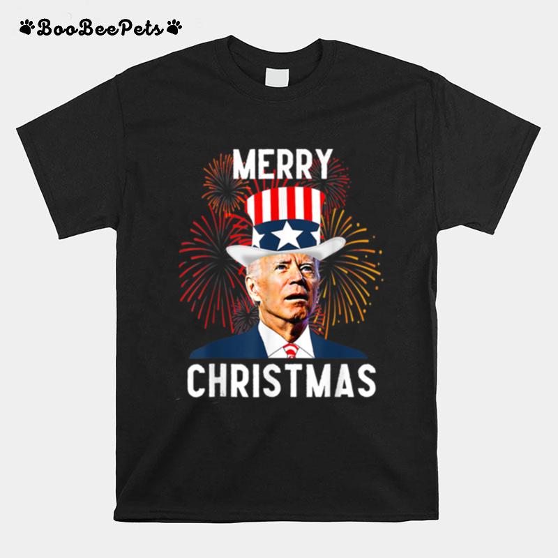 Funny Joe Biden Merry Christmas Fourth Of July T B0B4Zzqhp5 T-Shirt