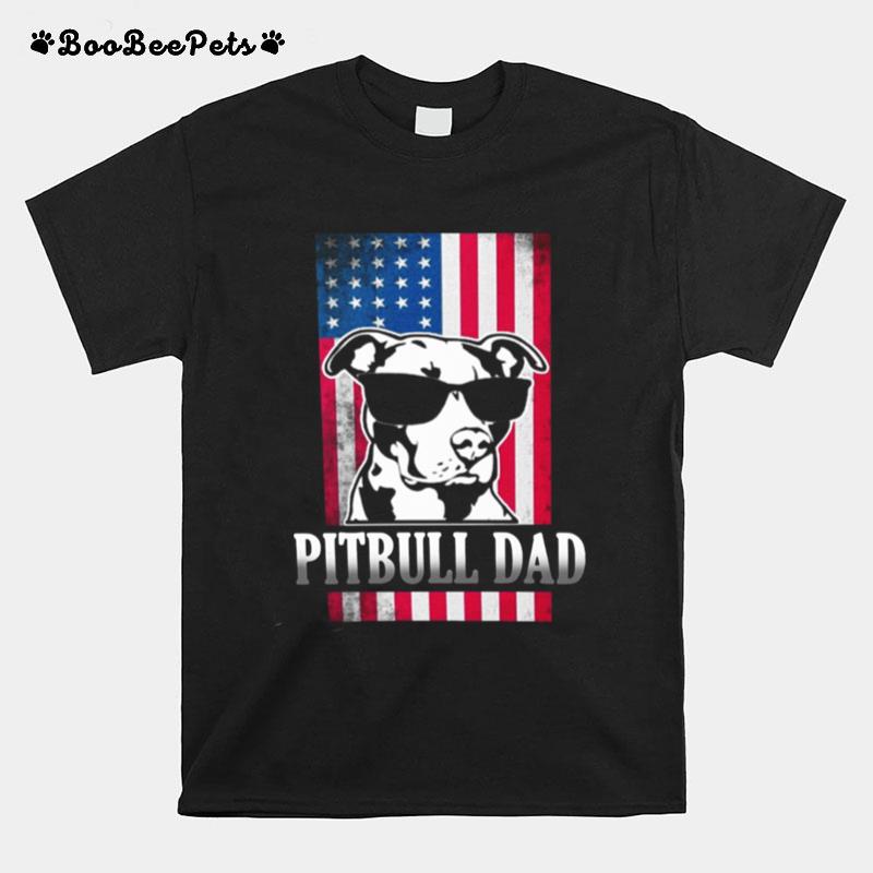 Funny Pitbull Dad American Flag T-Shirt