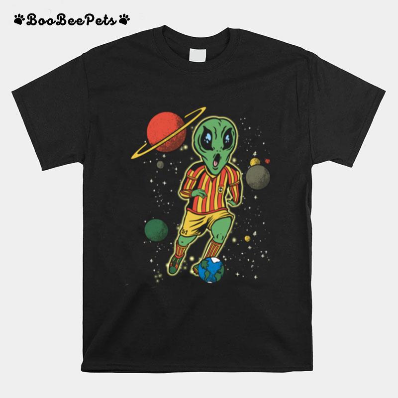 Funny Soccer Player In Space With Alien Soccer T-Shirt