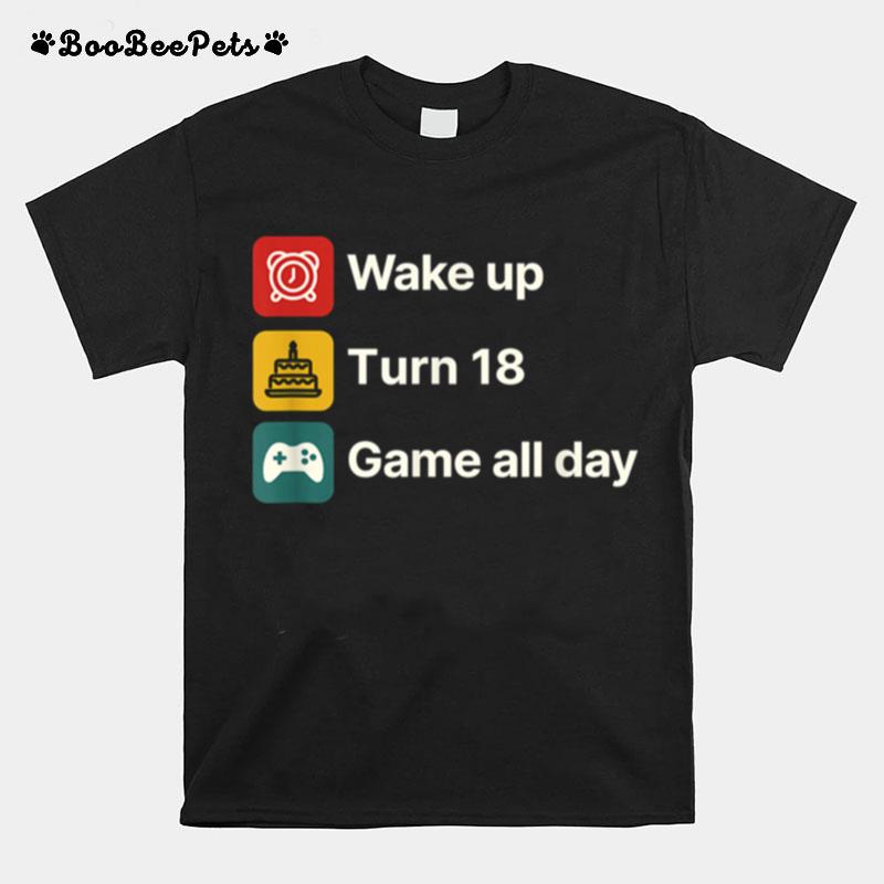 Game All Day Gamepad 18 Years Old Vintage Birthday 18Th Bday T-Shirt