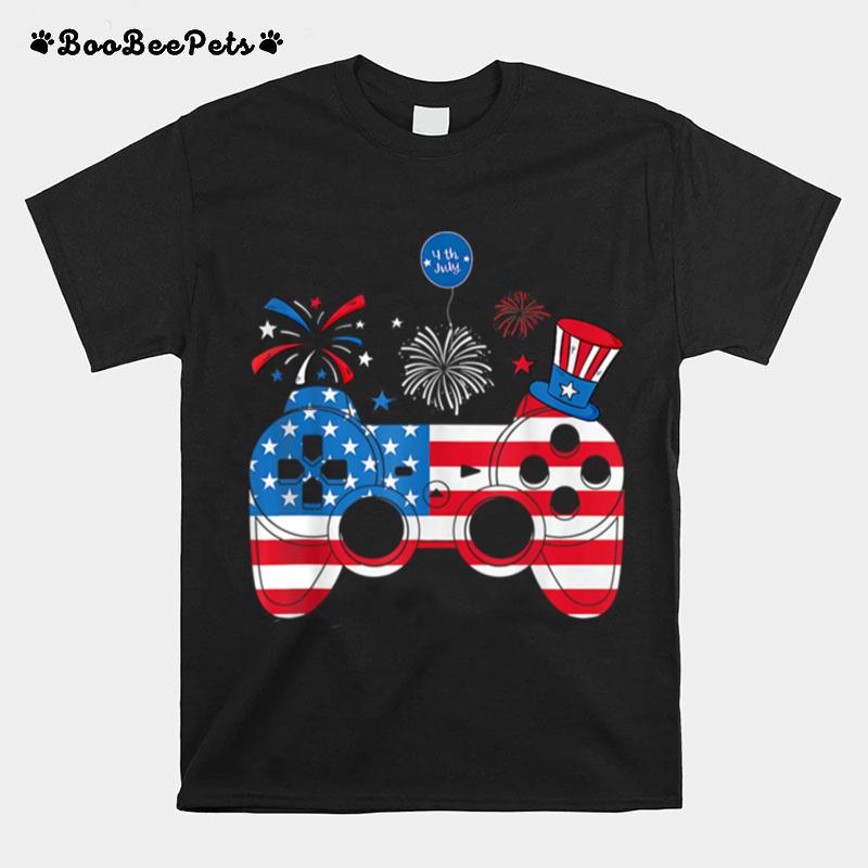 Gamer Video Gaming 4Th Of July Funny Men Boys American Flag T B0B4Zfmnln T-Shirt