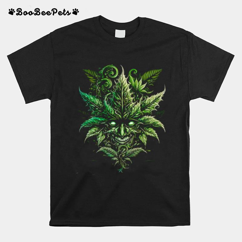 Ganja Skull Leaf Vintage Art T-Shirt